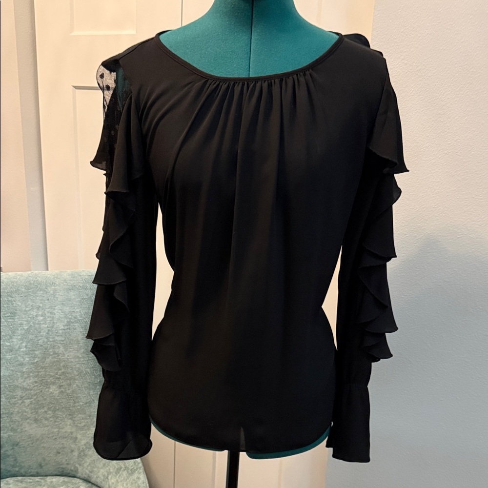 LOFT Black Ruffled Sleeve Blouse